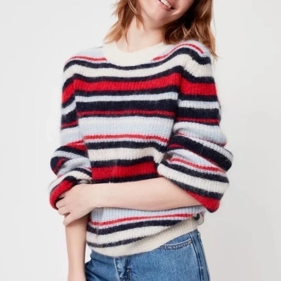 Aritzia Little Moon Gardenia Wool Striped Knit Sweater Red Blue White - Sz M - Picture 1 of 15